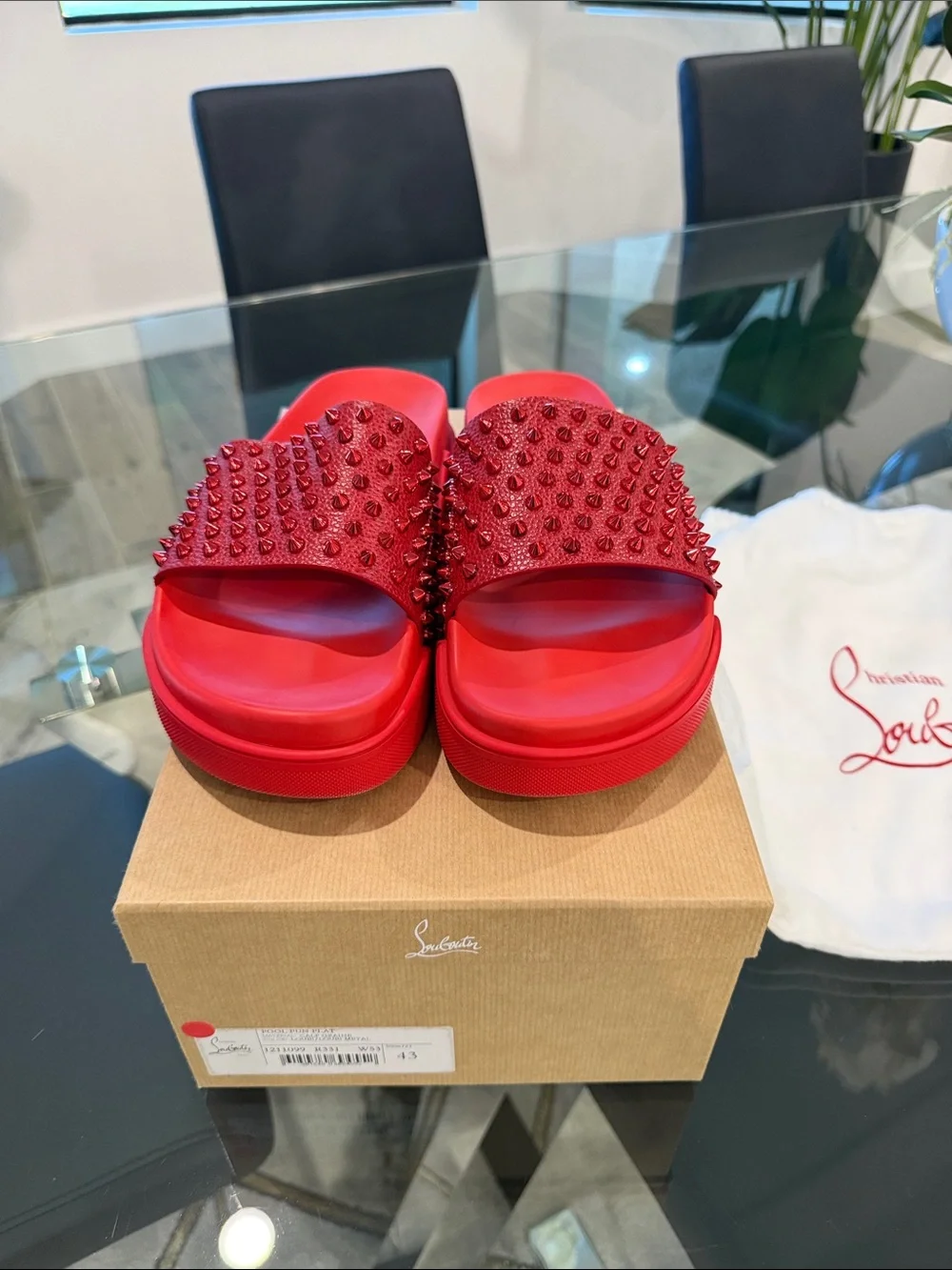 Christian Louboutin Red Studded Slide Sandals